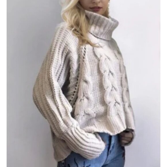 Moon & Madison Olive Green Cropped Cowl Neck Chunky Sweater - Picture 11 of 11